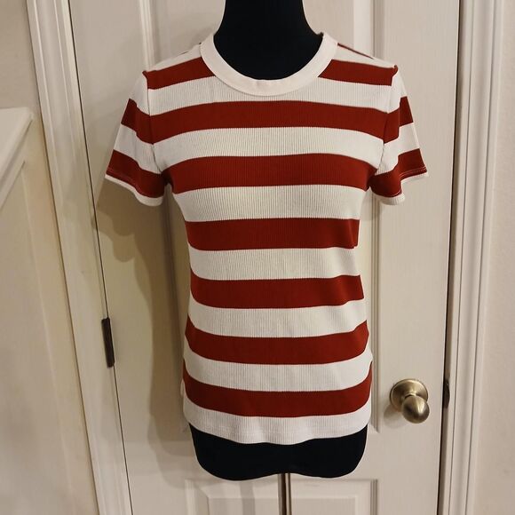 American Eagle By Payless Tops - 90s-inspired American Eagle AE Waffle Hey Baby Tee Campus Red Stripes L